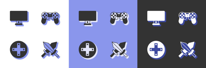 Set Sword for game, Computer monitor, Game controller joystick and icon. Vector