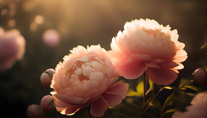 Romantic Peonies - A dreamy bouquet of fluffy pink peonies under the morning sun.
