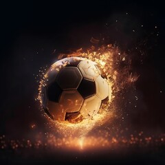 Fototapeta premium Soccer ball burning with fire on a black background Generative AI