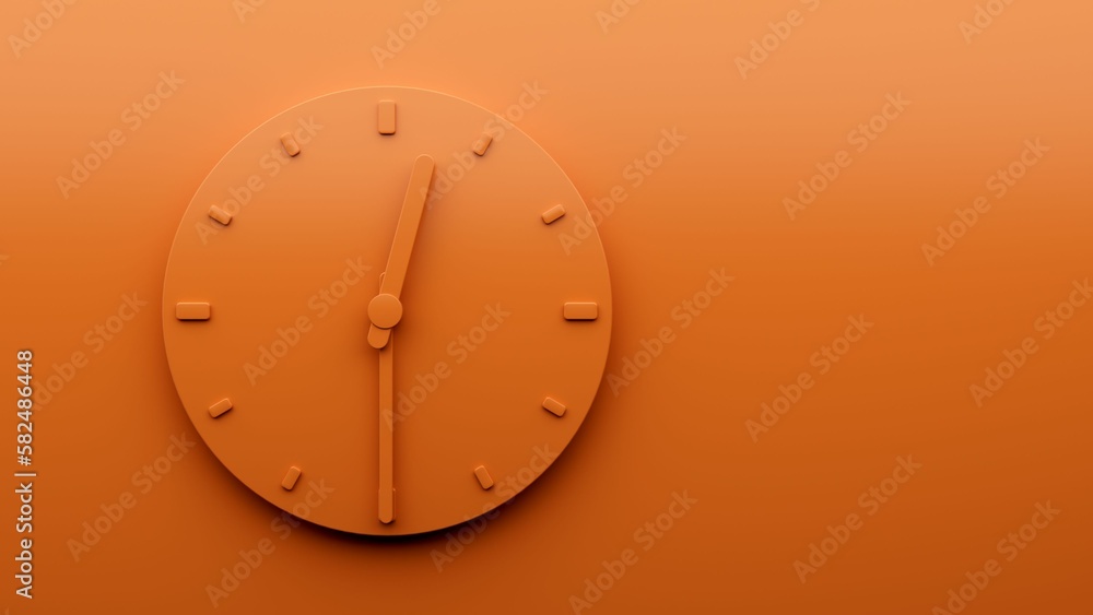 Poster 3d rendering of a minimalist wall clock isolated on an orange background