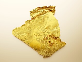 3D rendering of a topography map of Algeria isolated on a golden background