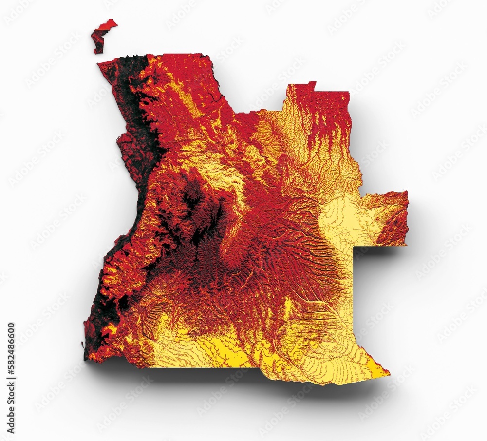 Poster 3d rendering of a topography map of angola isolated on a white background