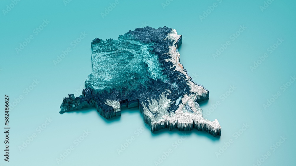 Poster 3d rendering of a topography map of congo isolated on a blue gradient background