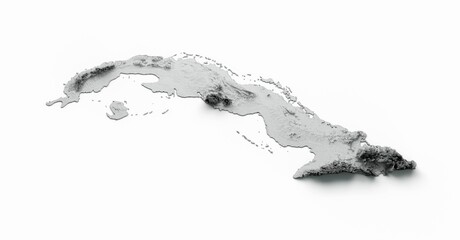 Fototapeta na wymiar 3D rendering of a topography map of Cuba isolated on a white background