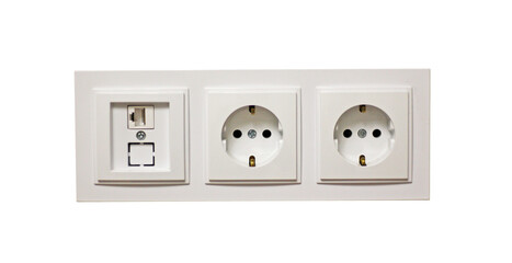 Power outlet or socket isolated on transparent background. Plug socket. Electrical outlet and patch cord rj-45 socket