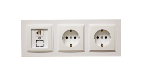 Power outlet or socket isolated on transparent background. Plug socket. Electrical outlet and patch cord rj-45 socket