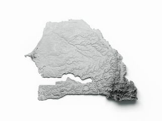 3d illustration of Senegal Map Flag Shaded relief Color Height map on white Background