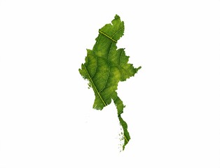 Myanmar map made of green leaves on White background ecology concept