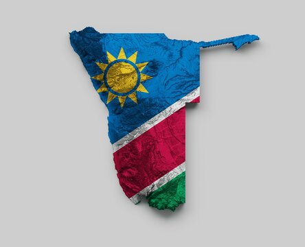 Namibia Map Flag Shaded relief Color Height map on white Background, 3d illustration
