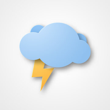 3d blue thunder cloud cartoon vector. paper cut style