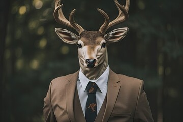 Picture of a horned deer dressed in a professional suit. Generative AI