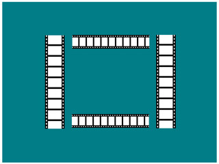 Film Strip icon. Movies Flim background with Flim roll. Film Strip icon. Black filled vector illustration. Film frame photo strip high-resolution blank filter. 3d flim roll