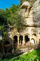 Beşikli (Cradle) cave which is tombs of the kings near Titus Vespasianus Tunnel in the Çevlik ruins area of Samandag, Hatay.