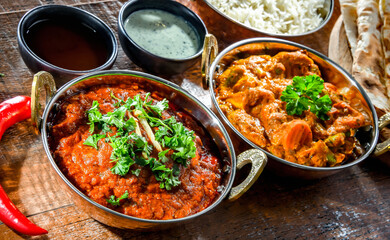 Hot madras paneer and vegetable masala with rice - obrazy, fototapety, plakaty