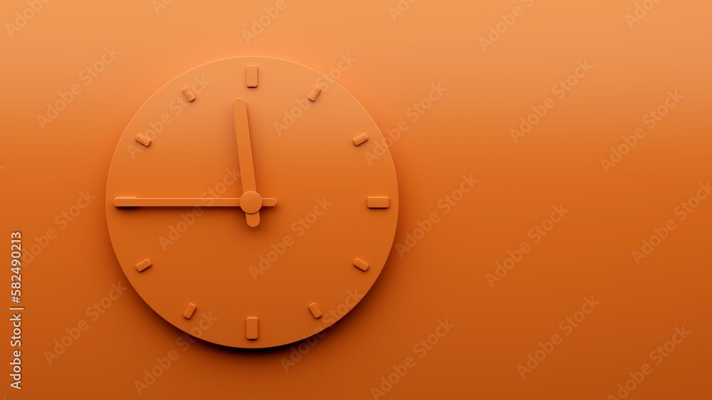 Poster minimalistic design of clock showing 11:45 o'clock in an orange color