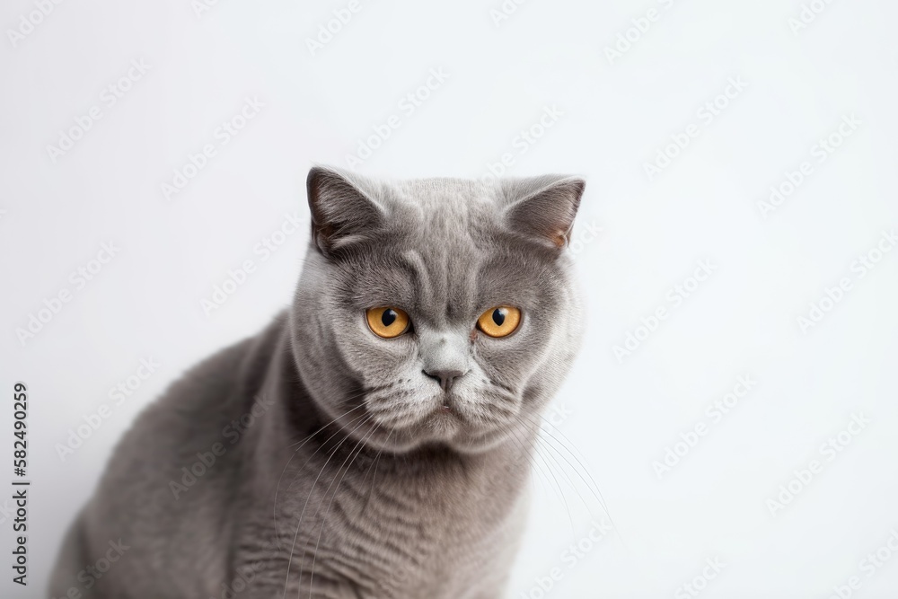 Poster scotch fold cat in gray on a white backdrop. generative ai