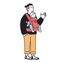 赤ちゃんを抱っこする男性のシンプルなイラスト 