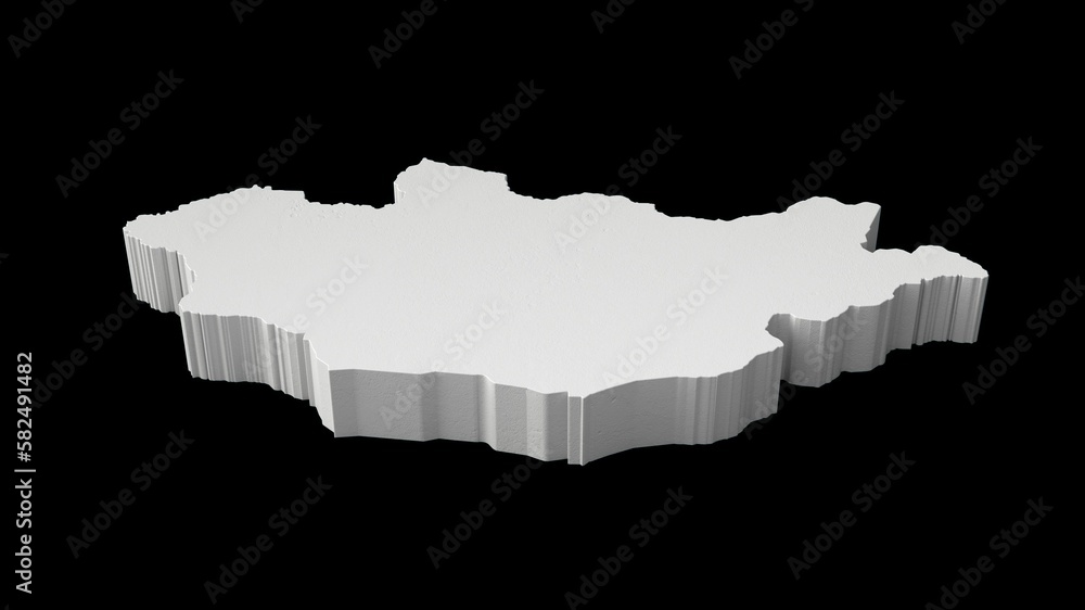 Poster 3d rendering of white mongolia map on black background
