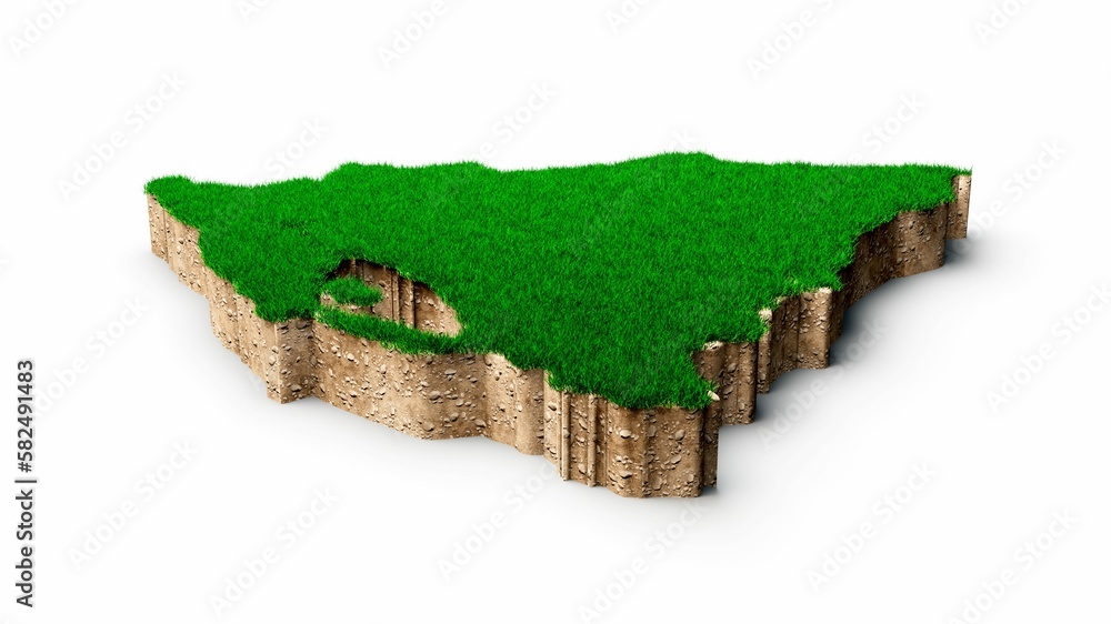 Poster 3d rendering of a nicaragua map with grass and rock surface isolated on white background