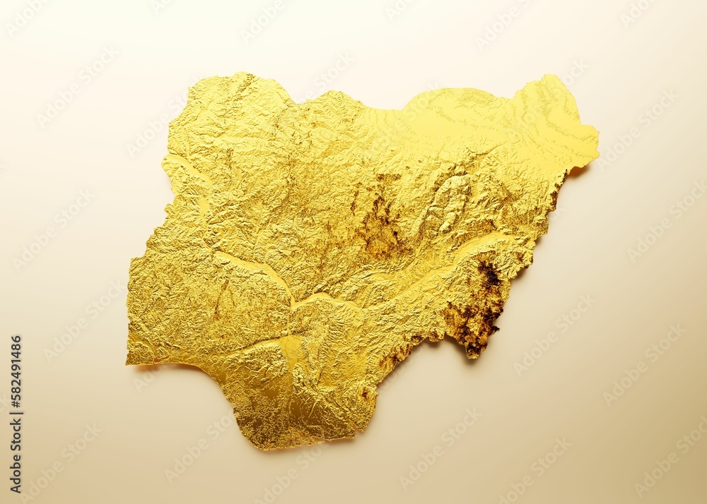 Poster 3d rendering of a golden nigeria map isolated on peach background