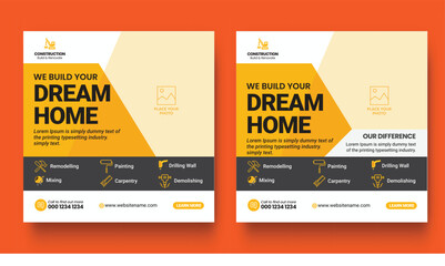 Construction renovation handyman home repair social media post template