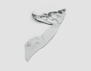 3D rendering of shaded relief Somalia map isolated on white background