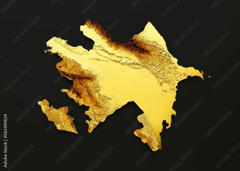Aufkleber 3d illustration of the map of azerbaijan in a retro style with golden graphics on a black background