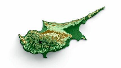 Fototapeta premium 3D illustration of the green topographic map of Cyprus on a white background