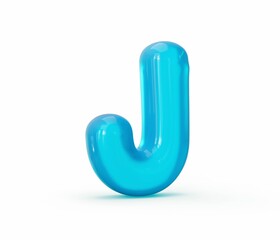 3D illustration of a Blue jelly J letter isolated on white background