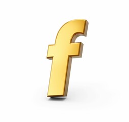 3d rendering of the Golden alphabet letter F on white isolated background