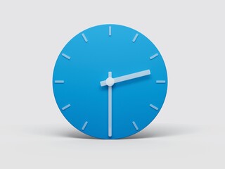 Minimalistic blue clock illustration showing half past two