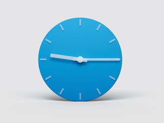 Minimalistic blue clock illustration showing nine fifteen