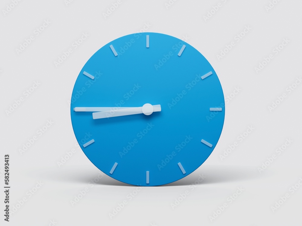 Poster 3d rendering of a blue watch showing 8:45 time isolated on a white background.