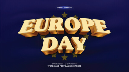 Europe day 3d editable golden text effect