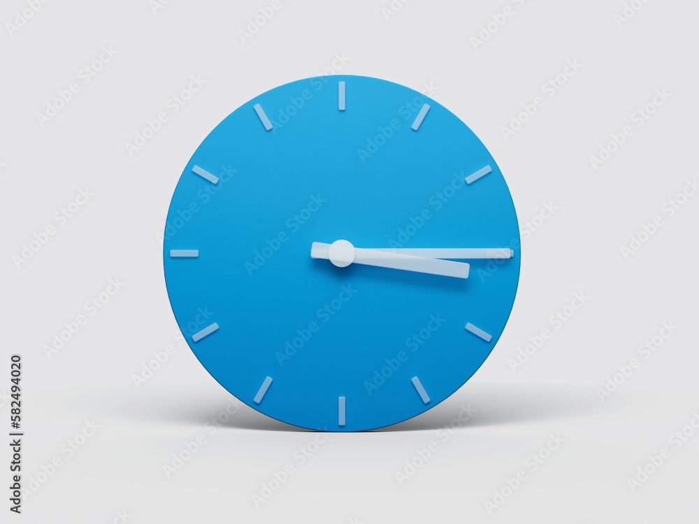 Poster 3d rendering of a minimal clock time of 3:15 o'clock on light pastel background