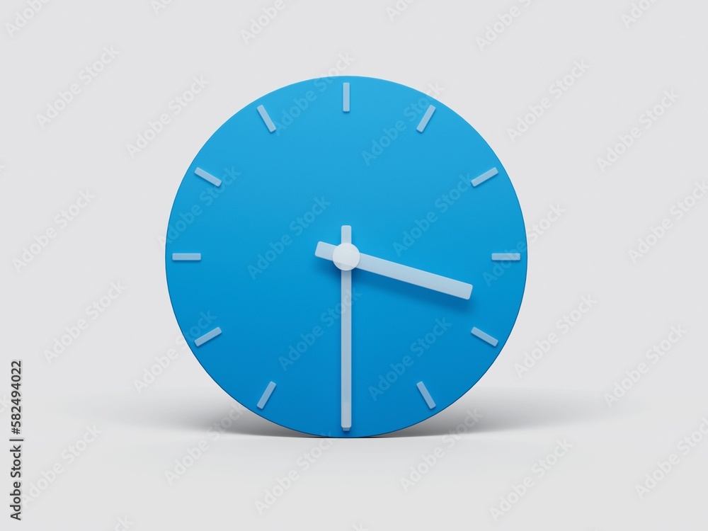 Poster 3d rendering of a minimal clock time of 3:30 o'clock on light pastel background
