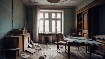Fototapeta na wymiar Abandoned apartment interior. AI