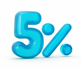 3D rendering of 5 percent in aqua blue jelly liquid style