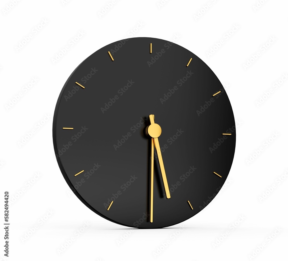 Poster 3d rendering black clock showing 17:30 o'clock time isolated on a white background.