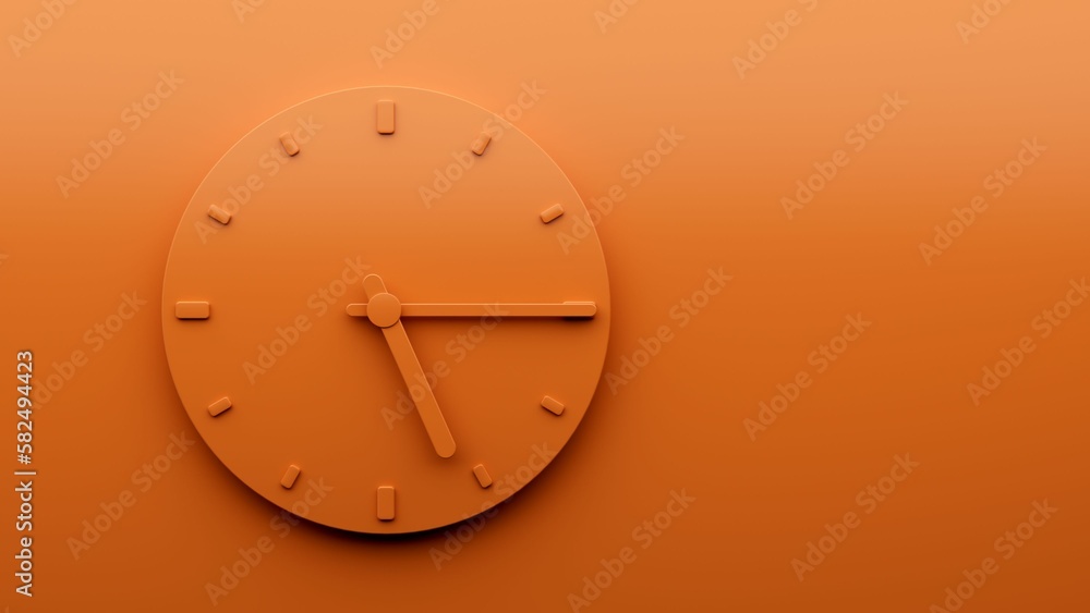 Poster 3d rendering of a minimalistic orange clock isolated on an orange background.