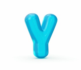 3d illustration of Aqua Blue jelly Y letter isolated on white background