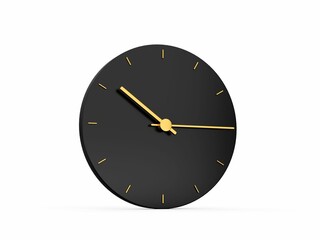 3d illustration of a black  Clock icon isolated 10:15 o clock quarter past ten on white background