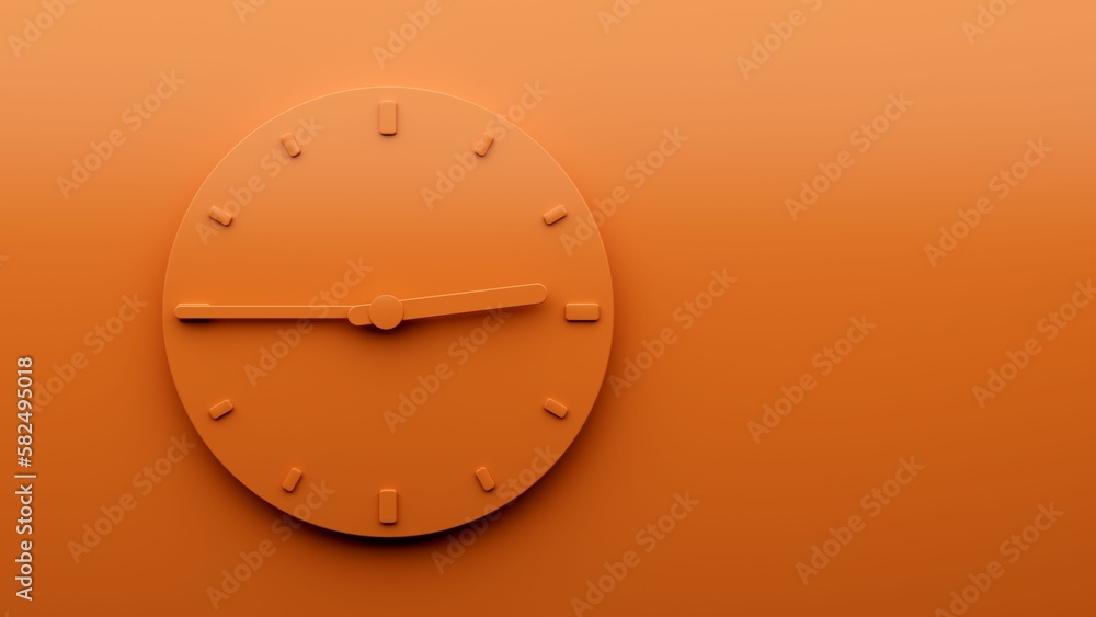 Poster minimal orange clock isolated on an orange background with space for text