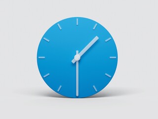 Minimal blue clock isolated on a gray background