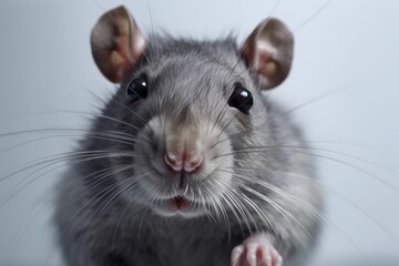 Rat close up in gray on a white backdrop. Generative AI