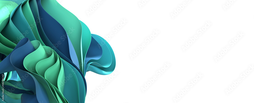 Poster background with curved blue paper sheets isolated on black