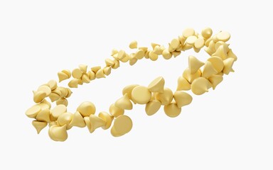 3d illustration of white chocolate chips making circle on white background