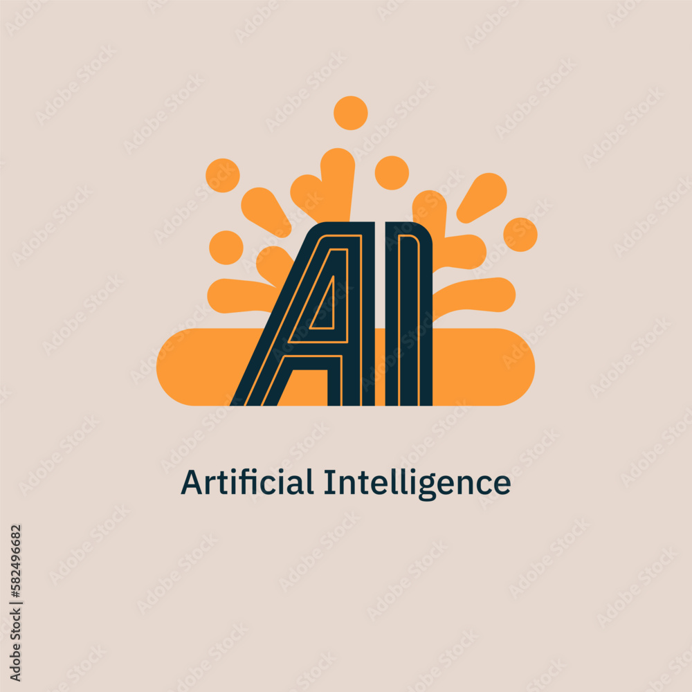 Poster Artificial intelligence and Machine learning concept logo. AI monogram initials letter text alphabet symbol. Neural networks and another modern technologies concept. Technology sci-fi concept. Vector
