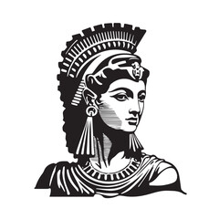 Ancient Greek woman head logo. Vector illustration of female face. Silhouette svg, only black and white.