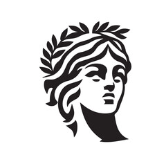 Ancient Greek woman head logo. Vector illustration of female face. Silhouette svg, only black and white.